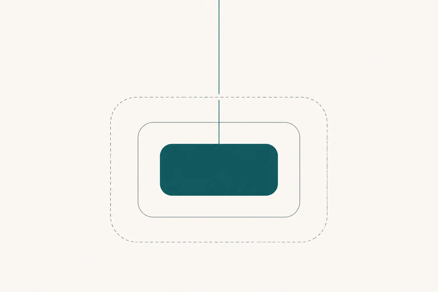 An abstract diagram of three nested frames on an off-white ground, each smaller than the last, with the innermost frame drawn in solid deep teal and the outer two in progressively lighter slate outlines.