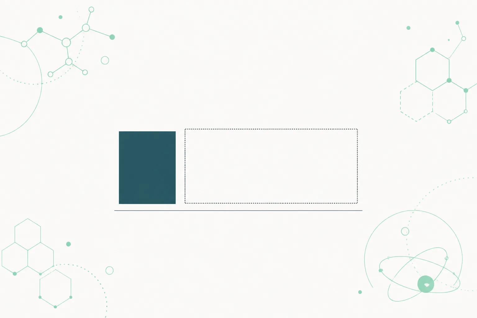 Abstract diagram in deep teal and slate on an off-white ground: a solid filled rectangle beside a rectangle drawn only as a dotted outline, the empty one considerably larger.